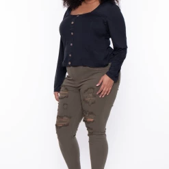 Davids Place Plus Size Crop Smocked Blouse - Black Tops