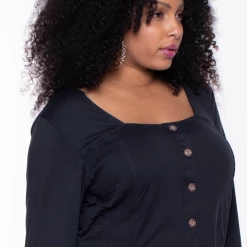 Davids Place Plus Size Crop Smocked Blouse - Black Tops
