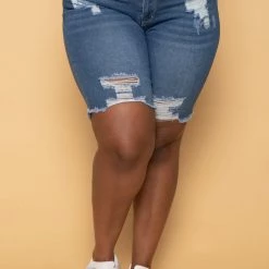 Diamante New Arrivals Plus Size On My Way Denim Bermuda Shorts - Medium Wash