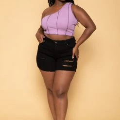 Diamante New Arrivals Plus Size Cori Denim Shorts - Black