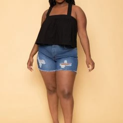 DIAMANTE Plus Size Dani Denim Shorts - Medium Wash New Arrivals