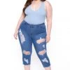 DIAMANTE New Arrivals Plus Size Janece High Waist Capri Jeans - Medium