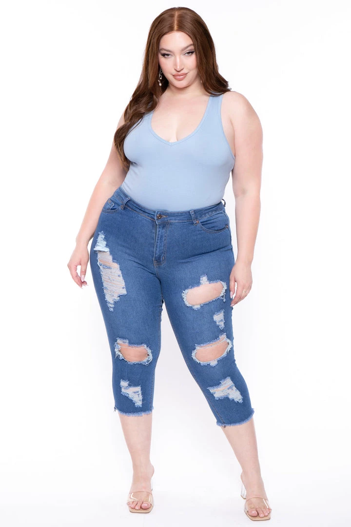 DIAMANTE New Arrivals Plus Size Janece High Waist Capri Jeans - Medium 3 DIAMANTE New Arrivals Plus Size Janece High Waist Capri Jeans - Medium