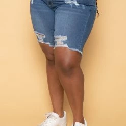 Diamante New Arrivals Plus Size On My Way Denim Bermuda Shorts - Medium Wash