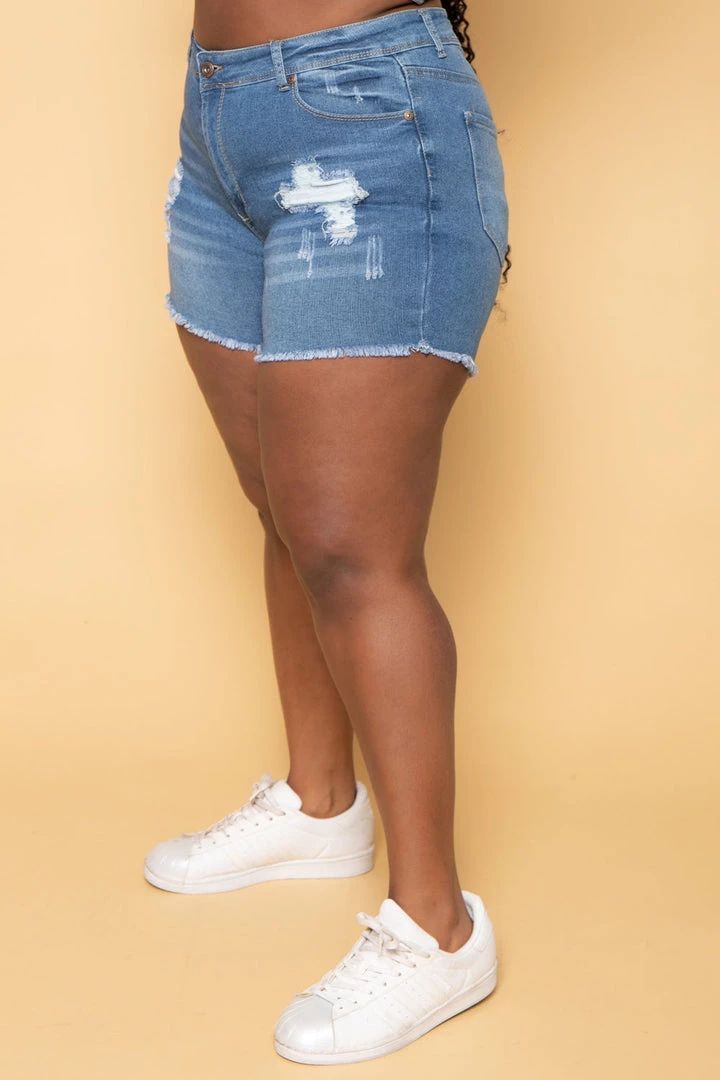 Diamante Plus Size On The Loose Denim Shorts - Medium Wash 6 Diamante Plus Size On The Loose Denim Shorts - Medium Wash