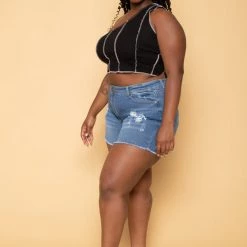 Diamante Plus Size On The Loose Denim Shorts - Medium Wash 13 Diamante Plus Size On The Loose Denim Shorts - Medium Wash