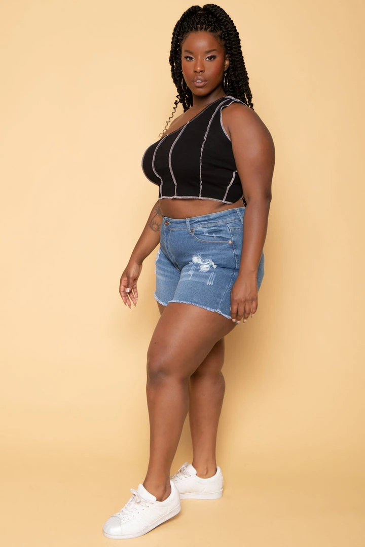 Diamante Plus Size On The Loose Denim Shorts - Medium Wash 8 Diamante Plus Size On The Loose Denim Shorts - Medium Wash