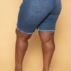 Diamante Plus Size Stuck On You Denim Bermuda Shorts - Medium Wash New Arrivals