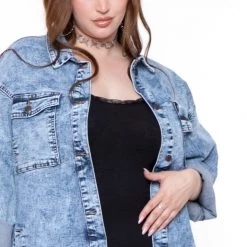Diamante Plus Size Tai Denim Jacket - Medium Wash Outerwear