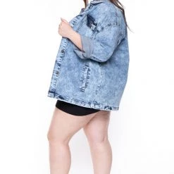 Diamante Plus Size Tai Denim Jacket - Medium Wash Outerwear