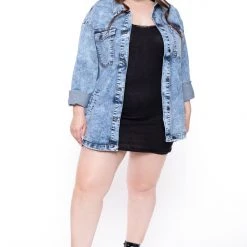 Diamante Plus Size Tai Denim Jacket - Medium Wash Outerwear