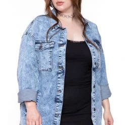 Diamante Plus Size Tai Denim Jacket - Medium Wash Outerwear