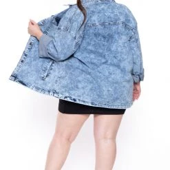 Diamante Plus Size Tai Denim Jacket - Medium Wash Outerwear