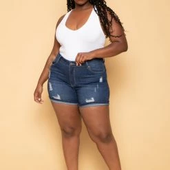 Diamante Plus Size Daena Denim Shorts - Medium Wash