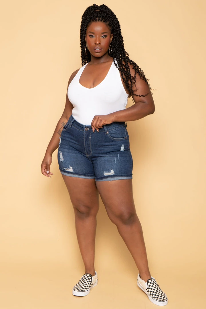 Diamante Plus Size Daena Denim Shorts - Medium Wash 3 Diamante Plus Size Daena Denim Shorts - Medium Wash