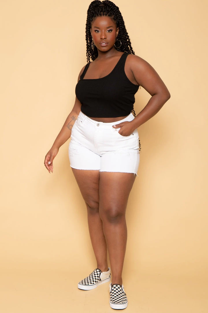 Diamante New Arrivals Plus Size Deonna Denim Shorts- White 3 Diamante New Arrivals Plus Size Deonna Denim Shorts- White