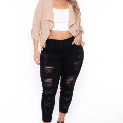 Doll House New Arrivals Plus Size Dollhouse Tiana Distressed Jeans - Black