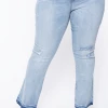 Plus Size Dollhouse Raw Hem Flared Jean - Light Wash Jeans