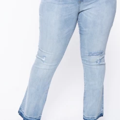 Plus Size Dollhouse Raw Hem Flared Jean - Light Wash Jeans