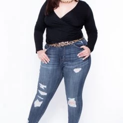 Jeans Plus Size Dollhouse Leopard Belted Jean - Dark Wash