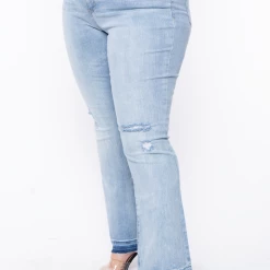 Plus Size Dollhouse Raw Hem Flared Jean - Light Wash Jeans