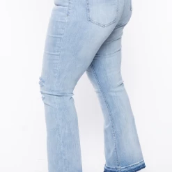 Plus Size Dollhouse Raw Hem Flared Jean - Light Wash Jeans