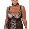 Eight One Int'l Inc. Plus Size Teddy Lace Lingerie Bodysuit - Black Intimates