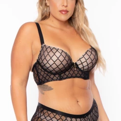 Eight One Int'l Inc. Intimates Plus Size Balconette Lace Lingerie Set - Black