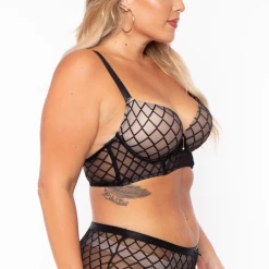 Eight One Int'l Inc. Intimates Plus Size Balconette Lace Lingerie Set - Black 8 Eight One Int'l Inc. Intimates Plus Size Balconette Lace Lingerie Set - Black