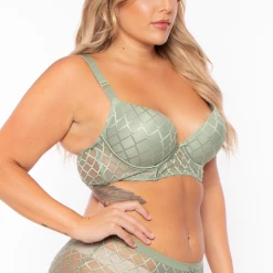 Eight One Int'l Inc. Plus Size Balconette Lace Lingerie Set - Sage Intimates