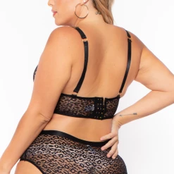 Eight One Int'l Inc. Intimates Plus Size Balconette Leopard Lace Lingerie Set - Black