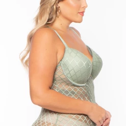 Eight One Int'l Inc. Plus Size Teddy Lace Lingerie Bodysuit - Sage Intimates