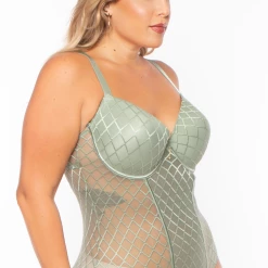 Eight One Int'l Inc. Plus Size Teddy Lace Lingerie Bodysuit - Sage Intimates