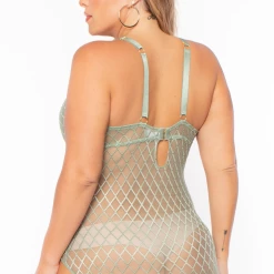 Eight One Int'l Inc. Plus Size Teddy Lace Lingerie Bodysuit - Sage Intimates