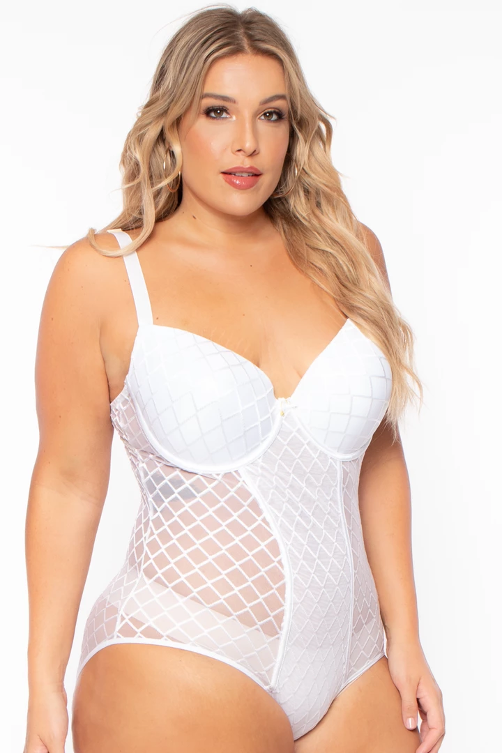 Eight One Int'l Inc. Plus Size Teddy Lace Lingerie Bodysuit - White 4 Eight One Int'l Inc. Plus Size Teddy Lace Lingerie Bodysuit - White