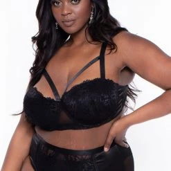 Eighty One International Intimates Plus Size Desire Lingerie Garter Set- Black
