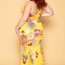 Gibiu New Arrivals Plus Size Blair Halter Maxi Dress - Mustard