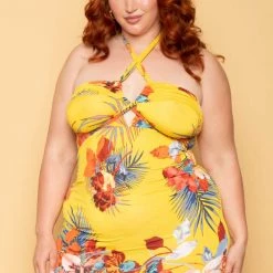 Gibiu New Arrivals Plus Size Blair Halter Maxi Dress - Mustard