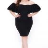 Gibiu Little Black Styles Plus Size Brie Off The Shoulder Ruffle Dress- Black
