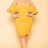 Gibiu Plus Size Brie Off The Shoulder Ruffle Dress - Mustard New Arrivals