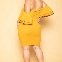 Gibiu Plus Size Brie Off The Shoulder Ruffle Dress - Mustard New Arrivals