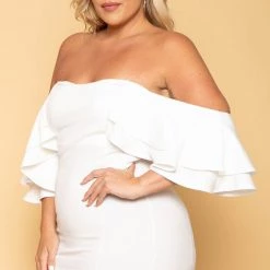 Gibiu New Arrivals Plus Size Brie Off The Shoulder Ruffle Dress - Off White