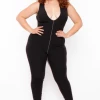 Gibiu Party Jumpsuilts Plus Size Exposed Seams Rib Catsuit - Black