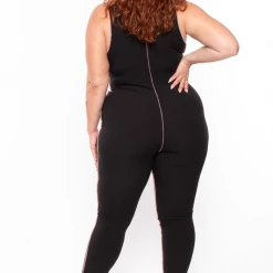 Gibiu Party Jumpsuilts Plus Size Exposed Seams Rib Catsuit - Black