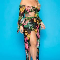 Gibiu Plus Size Kiki Floral Matching Skirt Set - Black New Arrivals
