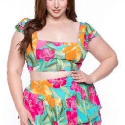 Gibiu Plus Size Island Breeze Matching Set- Teal