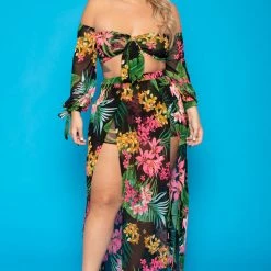 Gibiu Plus Size Kiki Floral Matching Skirt Set - Black New Arrivals