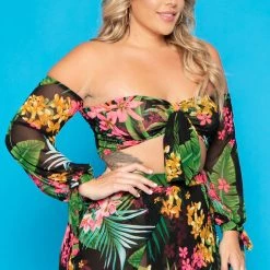 Gibiu Plus Size Kiki Floral Matching Skirt Set - Black New Arrivals