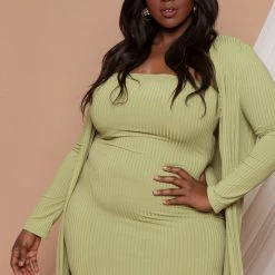 Gibiu Plus Size Lizah Tube Dress And Cardigan Set - Lime New Arrivals