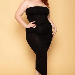 Gibiu Plus Size Lizah Tube Dress And Cardigan Set - Black
